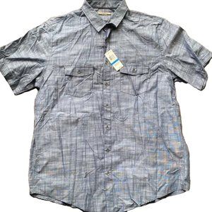 New Alfani Big & Tall Button Up Short Sleeve Shirt navy blue plaid Men size XLT